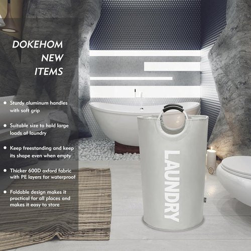 DOKEHOM X-Large Collapsible Laundry Basket - 125L Capacity, Fabric Design in Grey | 7 Color Options
