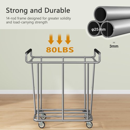 Gewudraw Large laundry hamper with Wheels, 2 Bag 360L Big Rolling Laundry Basket Sorter Cart, Extra Large Laundry Clothes Hamper, Heavy Duty Laundry Basket Organizer for Laundry Room,Bathroom
