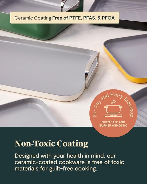 Caraway Square Cookware Set - Non-Stick Ceramic Square Pans for Griddling & Searing - Navy