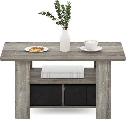 Furinno Andrey Coffee Table - Stylish French Oak Grey with Convenient Bin Drawer