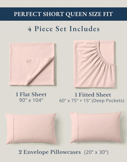LANE LINEN RV Queen Sheets Set - 100% Organic Cotton with 15" Deep Pocket Fitted | Short Sepia Rose