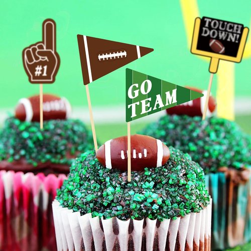 96 Pcs Football Cupcake Toppers, Football Themed Party Favors, Footballs Decorations for Sports Birthday Tailgate Party Team Day Supplies