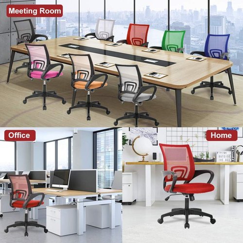 BestOffice Ergonomic Office Chair - Mid-Back Swivel Desk Chair with Breathable Backrest & Lumbar Support - Adjustable Height, Red