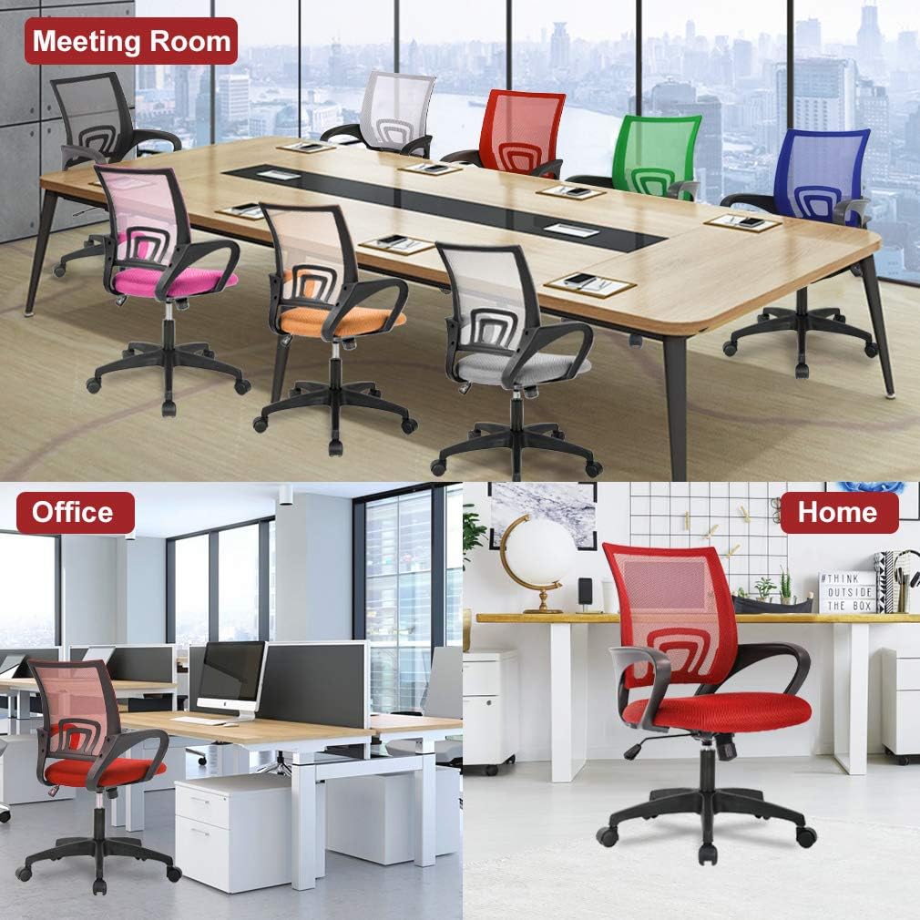 BestOffice Ergonomic Desk Chair - Mesh Computer Chair with Lumbar Support | Adjustable Mid Back, Red