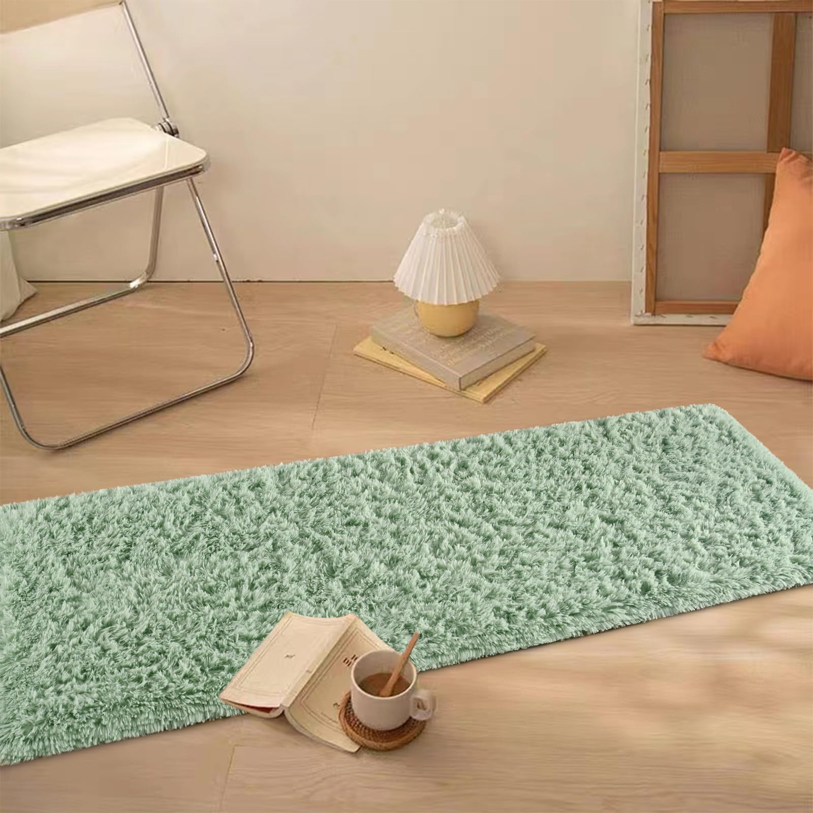 FALARK Soft Green Runner Rugs for Bedroom, 2x6 ft Bedside Rug Plush Fluffy Carpets, Shag Furry Modern Area Rug Carpet for Living Room Girls Kids Room Nursery Home Decor, Green