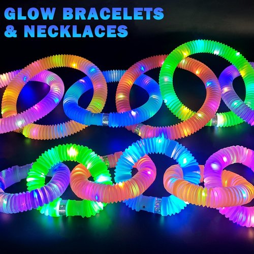 Glow Sticks | Camping Essentials for Kids - 6 PCS LED Light-Up Pop Tube Wand & Bracelet Toys