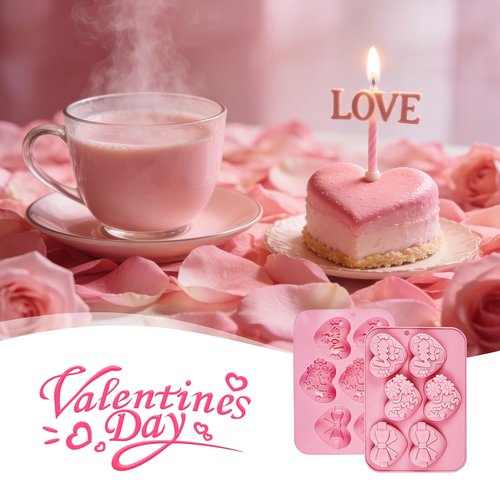 Heart Mold Silicone Soap Molds, 2 Pack Valentine's Day Muffin Brownie Pan for Baking, Jello Candy Mould for Hot Chocolate Bombs Ice Cube Candle Resin