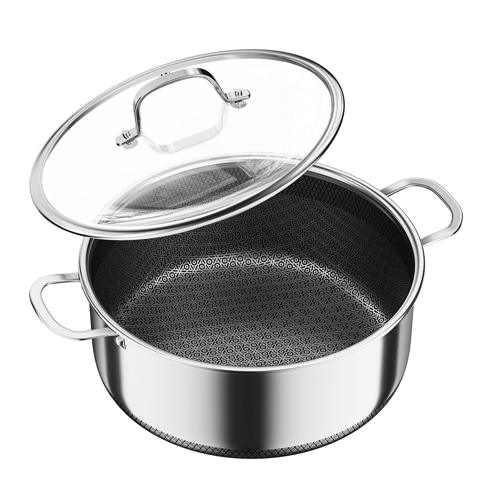 6 QT Stainless Steel Stock Pot with Lid, 10-inch Sauce Pan Induction Cookware, PFOA Free 5-Ply Simmer Pot with Non Stick Coating, Dual Ear Handles Cooking Pot Oven & Dishwasher Safe Easy to Clean
