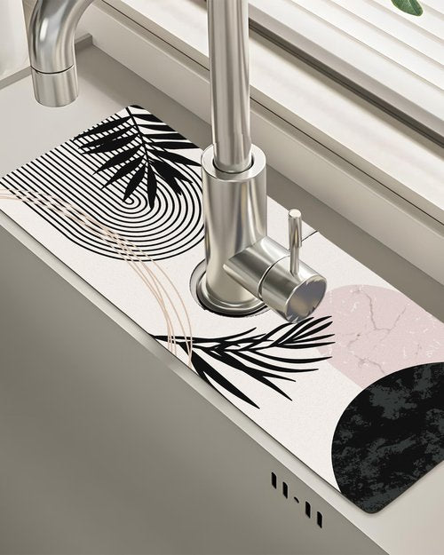 Patterned Sink Faucet Mat Kitchen Splash Guard Super Absorbent Drying Mat, Non-Slip Drain Pad for Kitchen Counter or Bathroom-15x5.5in