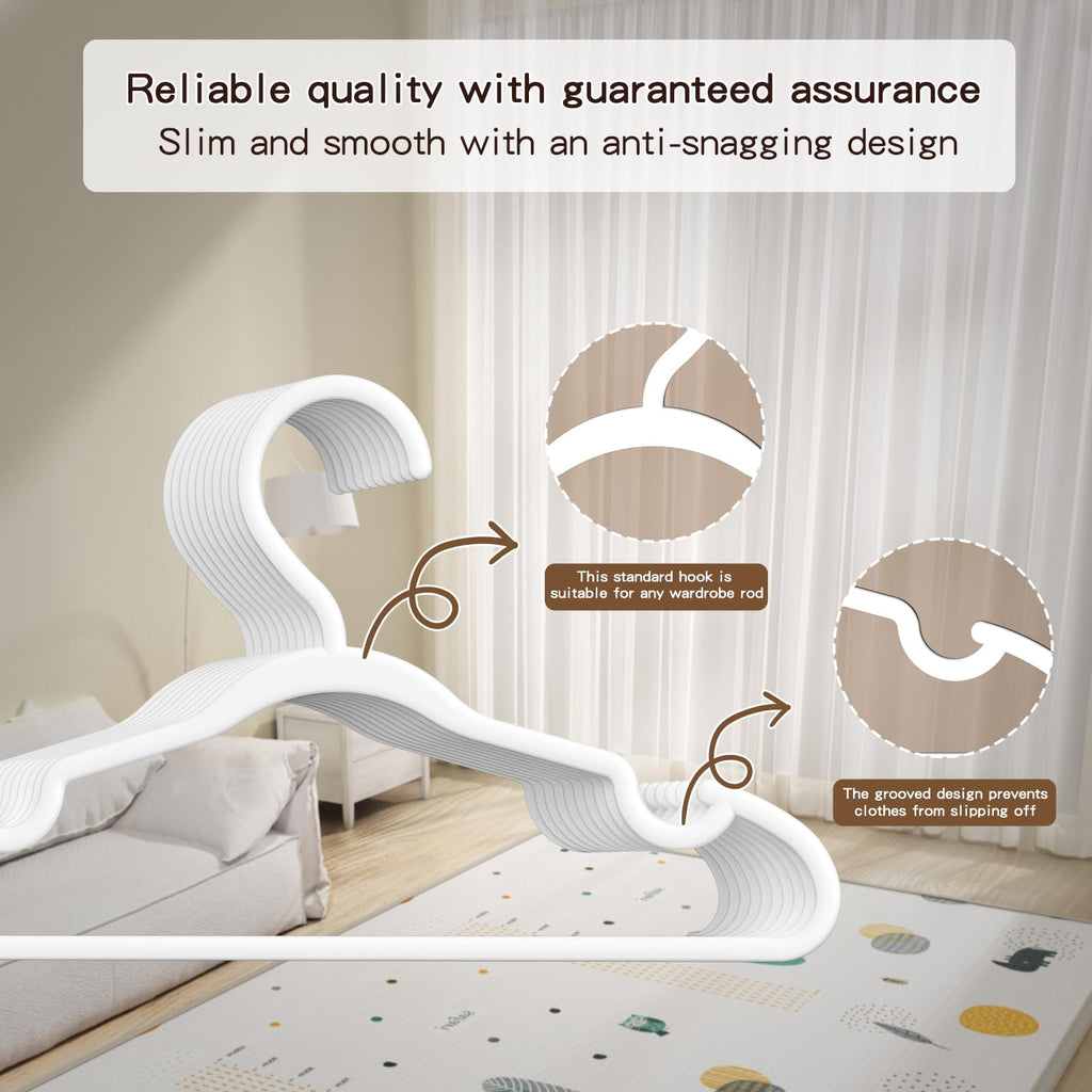 60 Pack Baby Plastic Hangers,12.83" Ultra-Thin,Non-Slip Hangers for Children. Ideal for Closets and Nurseries.Designed for Newborns and Children's Clothing,Including Trousers,Coat,Dresses.(White)