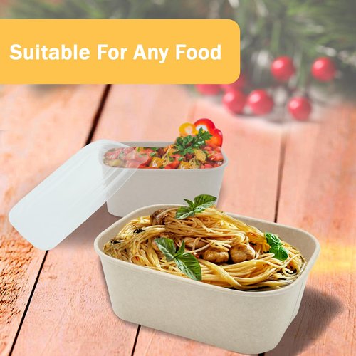 Kaderron 50 Pack 32 OZ Large Paper Bowls with Lids, Heavy Duty Disposable Compostable Container for Party, Disposable Bowls Bulk Soak-Proof and Microwave Safe for Hot/Cold Use(32OZ-50PACK)