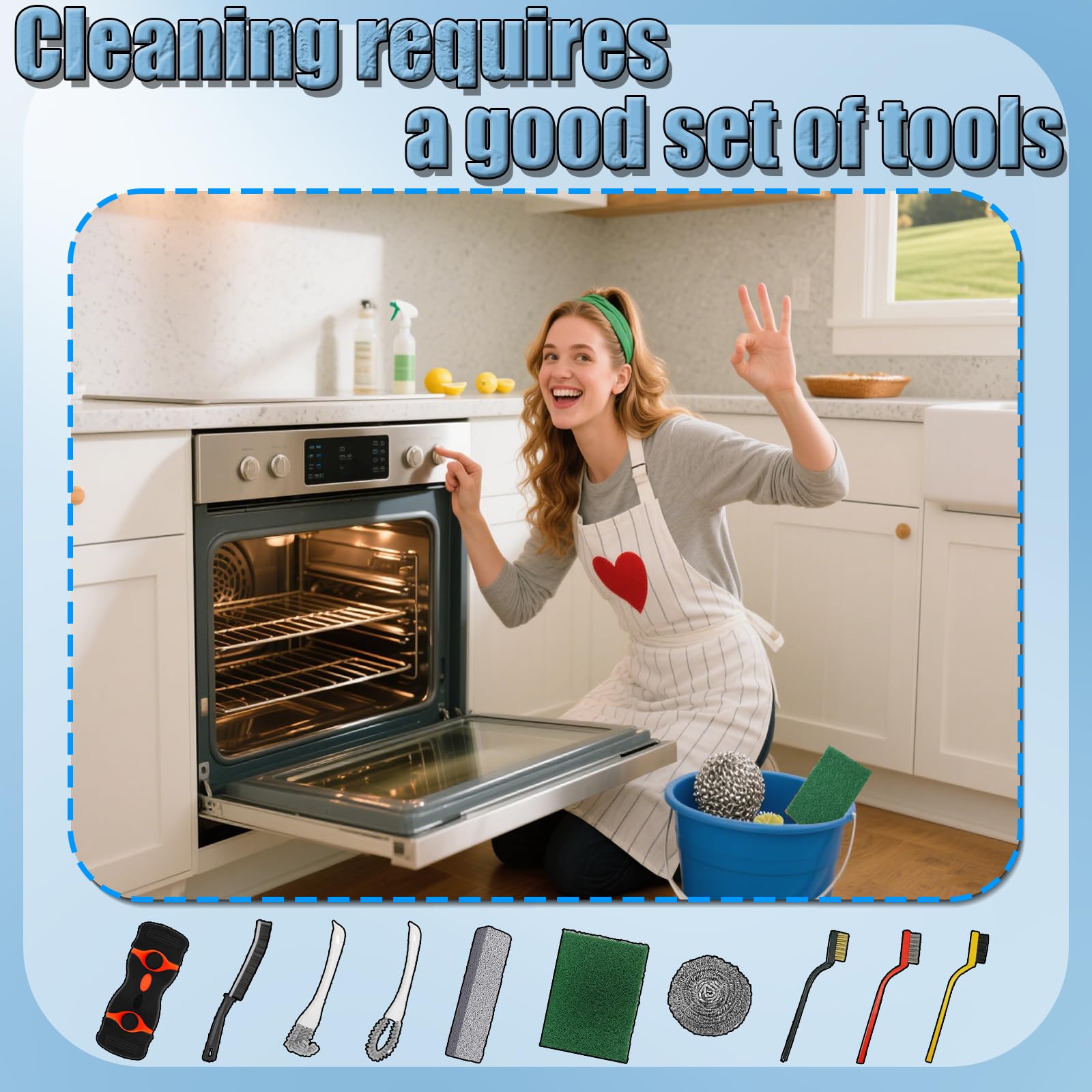 Heavy Duty Oven Cleaner Brush Set, Oven Cleaning Accessories Tools, for Deep Cleaning Stoves, Grills, Ovens & Kitchen Surfaces - Removes Tough Grease & Carbon Buildup