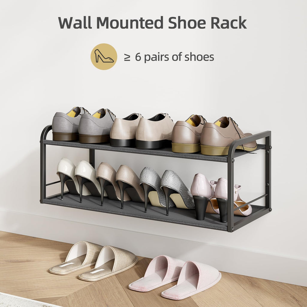 NANAGIFTREE Wall Mounted Shoe Rack, Carbon Steel Shoe Organizer with Removable Oxford Cloth, Non-Slip Space-Saving for Entryway Closet Bedroom, Black