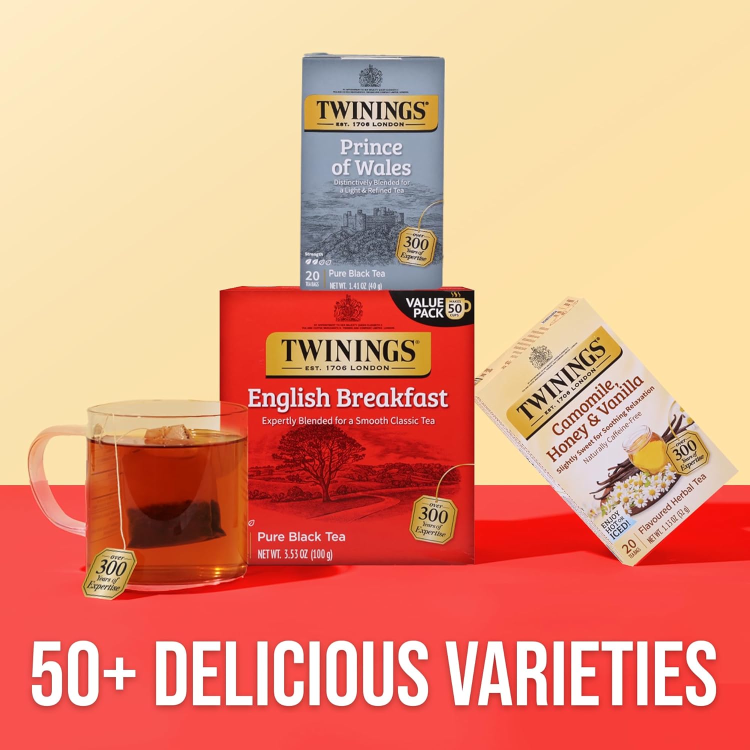 Twinings Prince of Wales Black Tea - Velvety Smooth & Mild - 20 Individually Wrapped Bags (Pack of 6)