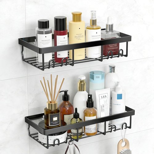 FGSAEOR Shower Caddy Adhesive Replacement Strips - Heavy Duty Clear Waterproof Hooks | No Drilling Wall Mount for Bathroom & Kitchen Storage