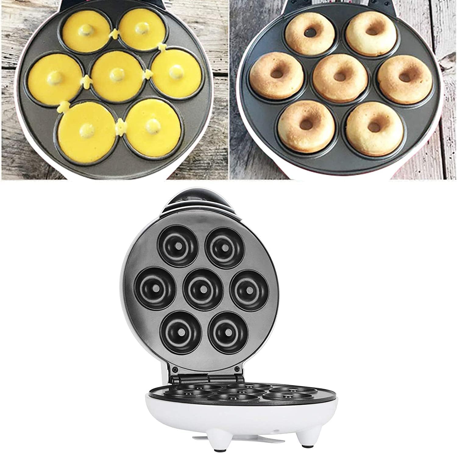 Fabater Maker Machine, Electric Non Stick Doughnut Maker, Toaster Donut Machine for Home Snacks Dessert with Non Slip Feet, Breakfast Maker, Baking Pan, Makes 7 Doughnuts