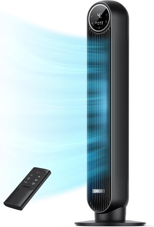 DREO Tower Fan - Ultra Quiet Bladeless Design with 8 Speeds & 90° Oscillation | High Velocity 28ft/s, Black