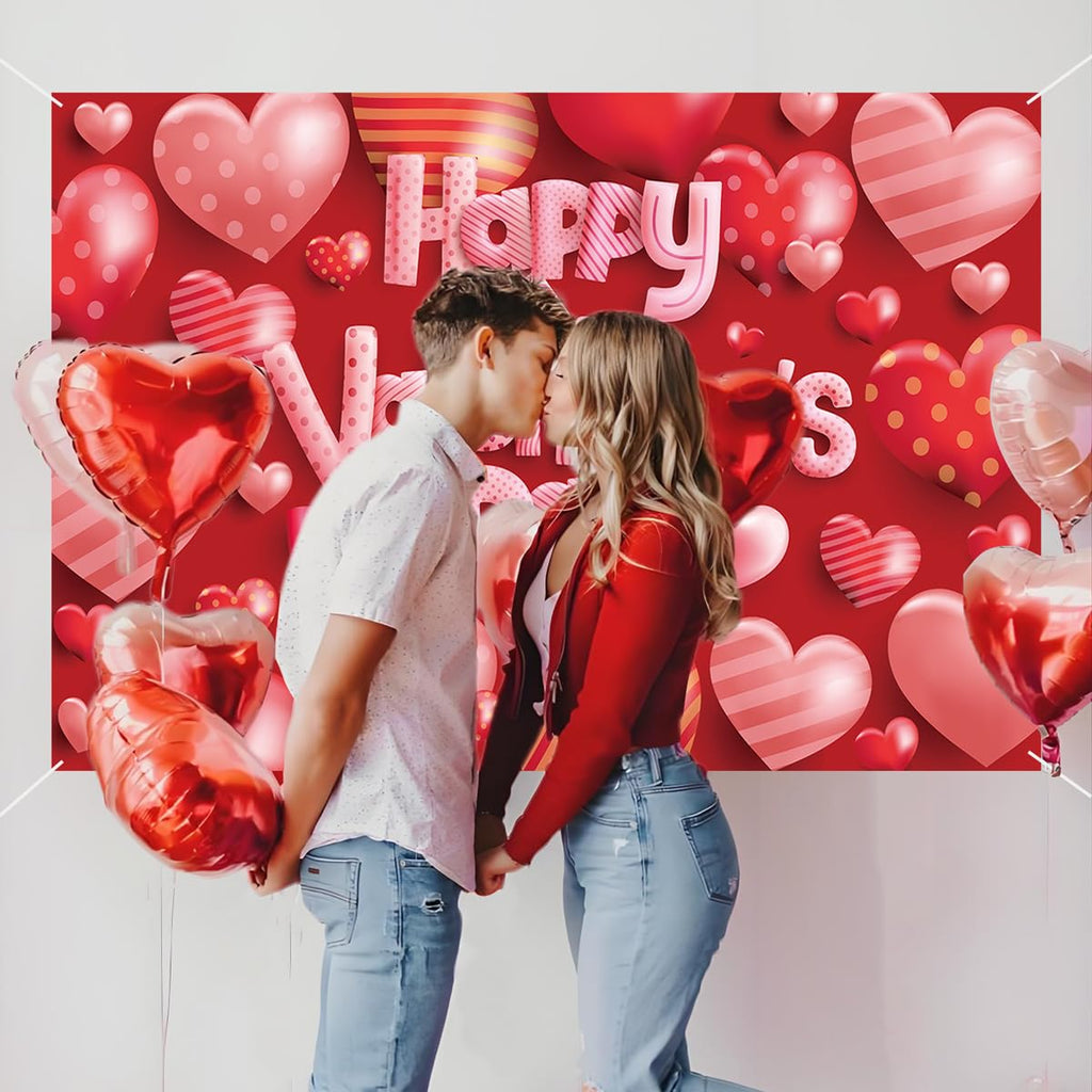 Happy Valentines Day Banner - XtraLarge Size 72x44 Inch - Valentines Day Backdrop Banner Decorations - Heart Valentines Banner for Valentines Day Decor - Valentines Day Party Decorations