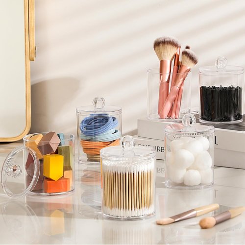 Clear Acrylic Qtip Holder Dispenser by [Brand Name] - 2 Pack Cotton Swab Canisters for Bathroom & Vanity Storage