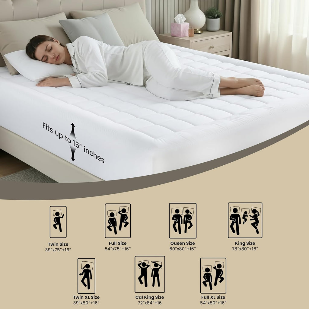 Utopia Bedding Queen Mattress Pad - Quilted Premium Protector with Deep Pocket for 16-Inch Mattresses | 60x80 Inches, White
