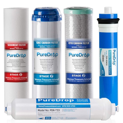 PureDrop PDR-F5-50 Replacement Water Filter Pack for 50 GPD Reverse Osmosis System, 5 Piece