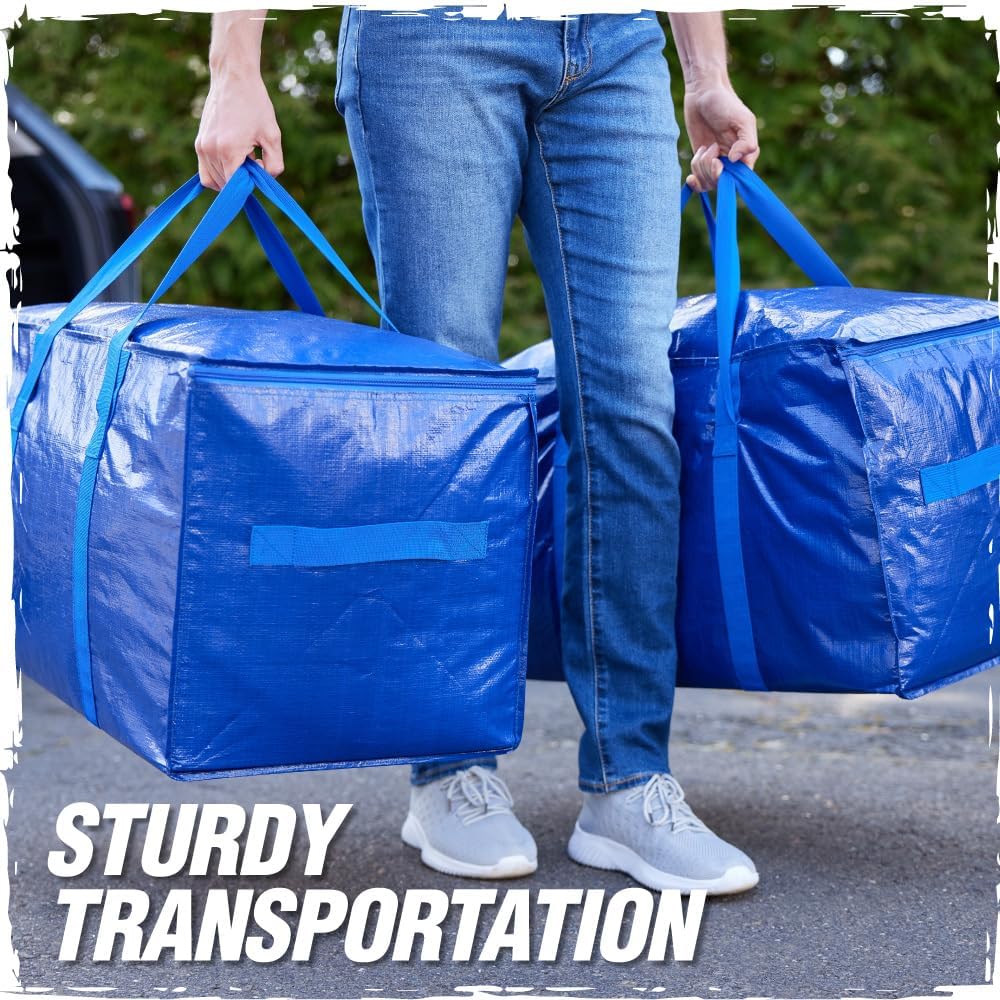 RUGGED RHINO Heavy Duty Extra Large Moving Bags - Durable Blue Storage Solution with Strong Handles & Zipper | 2 Pack