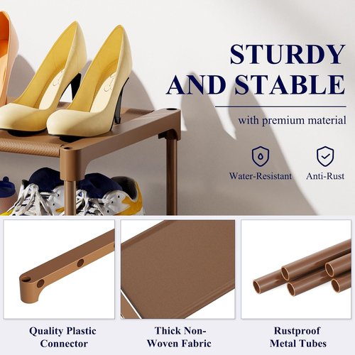 Kitsure Shoe Rack - Stackable Non-Woven Shoe Organizer for Closet & Entryway | 3-Tier, 27.5" Wide, Brown
