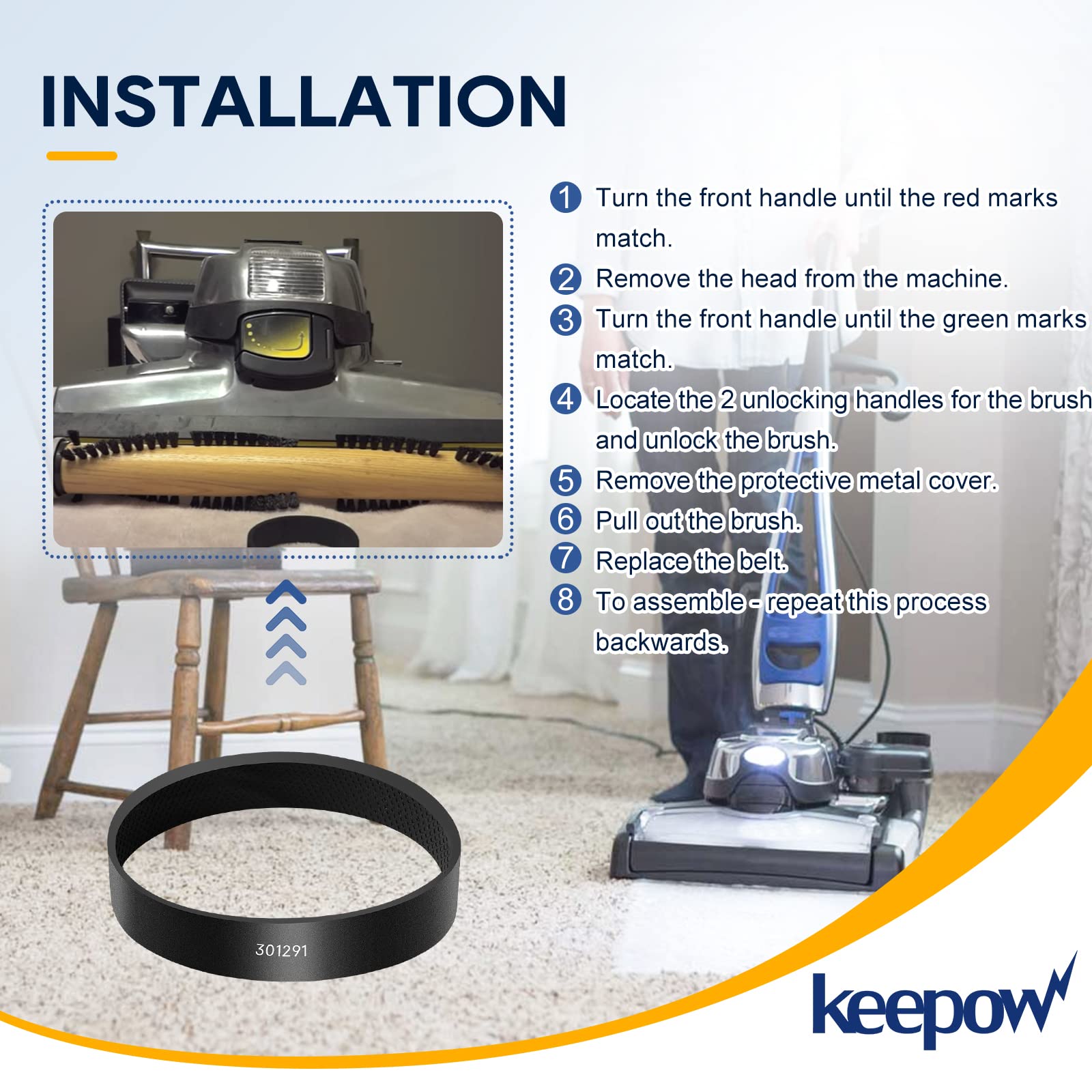 KEEPOW 301291 Vacuum Belt Replacement for Kirby Vacuum Belt fits All Generation Series Models G3 G4 G5 G6, 6 Pack