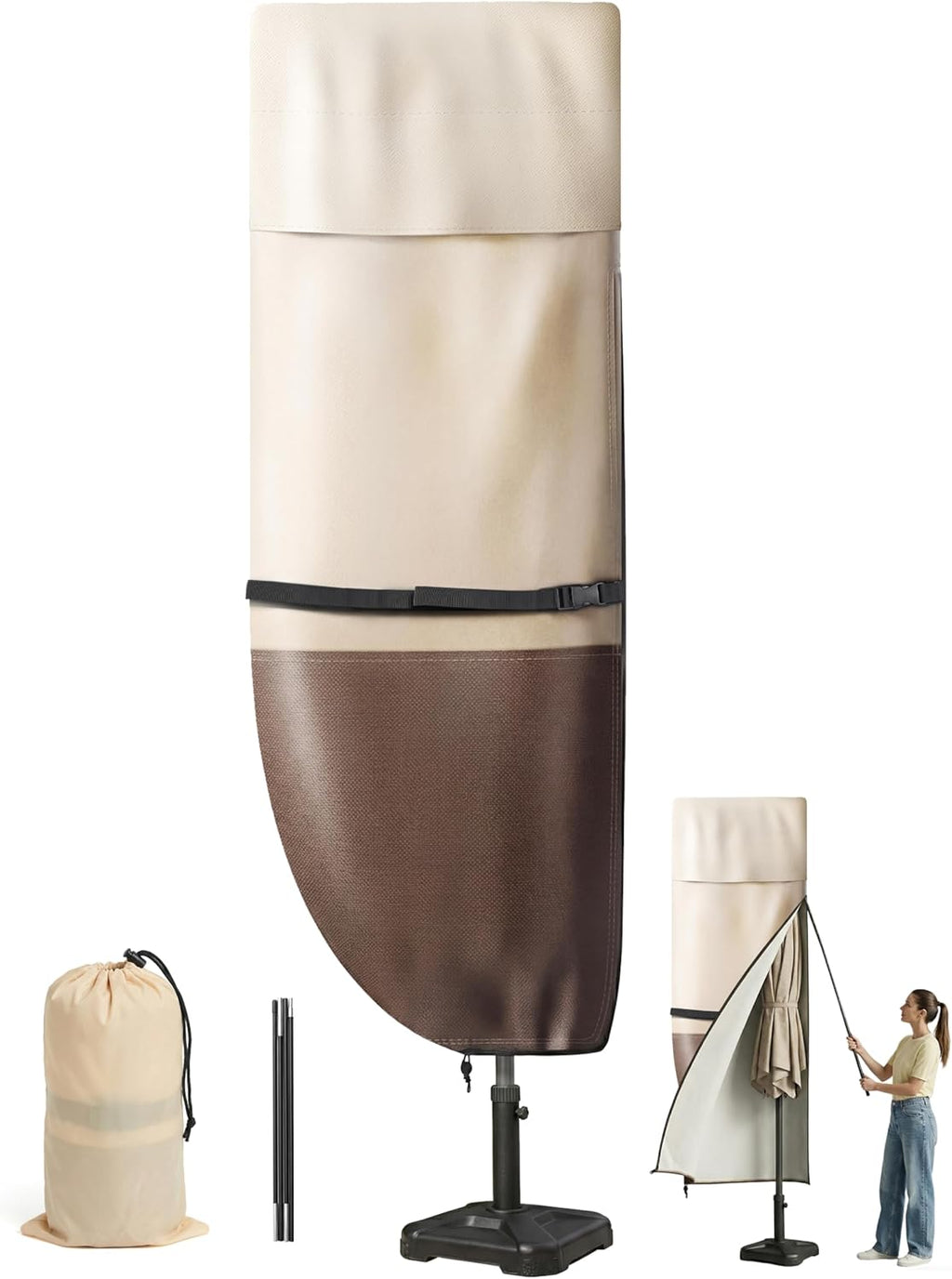 Vailge Patio Umbrella Cover - Waterproof & Windproof 600D Oxford for 9-13 Ft Cantilever Umbrellas | Includes Support Pole & Storage Bag