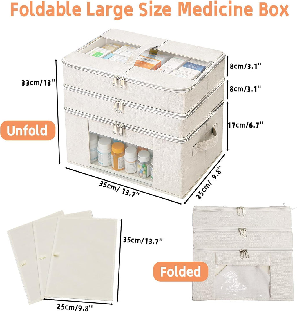 Skiennix 3-Tier Medicine Cabinet Organizer - Foldable Fabric Storage Box with Clear Cover & Handle | Ideal for Home & Travel