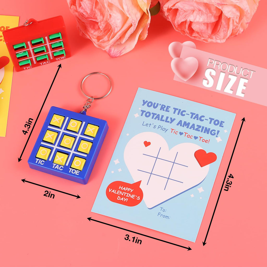 Sundrence Valentines Day Gifts for Kids Classroom - 30 Pack Tic Tac Toe Game Keychain Valentine for Kids Class, Tic Tac Toe Valentines Day Cards for Party Boys Girls, Gifts for Classroom Exchange