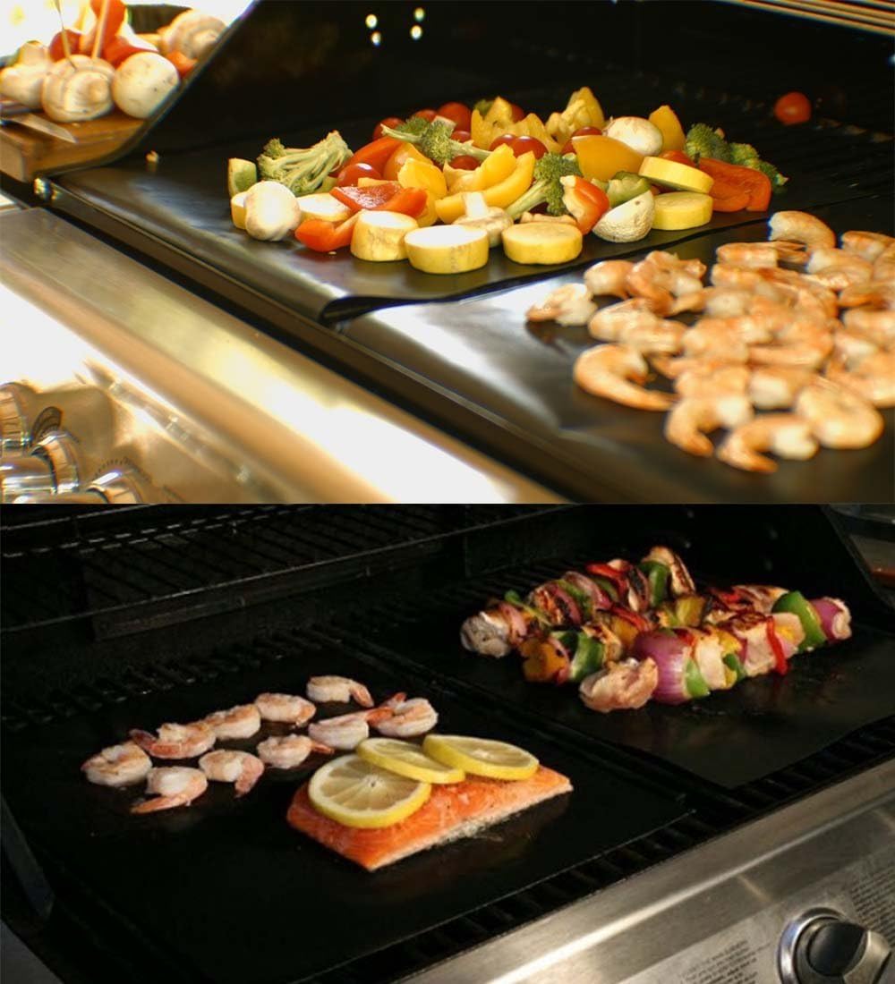 Renook Grill Mat Set of 6 | 100% Non-Stick Reusable Mats for Gas, Charcoal & Electric Grills - Easy to Clean, 15.75 x 13-Inch, Black