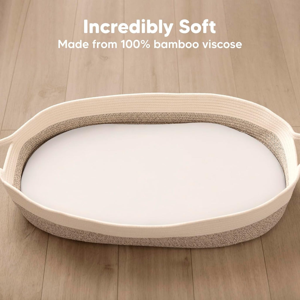 Skiennix Baby Bassinet Sheets - Soft Viscose Bamboo Fitted Sheets | 33x17, 2-Pack, Compatible with Halo & Graco