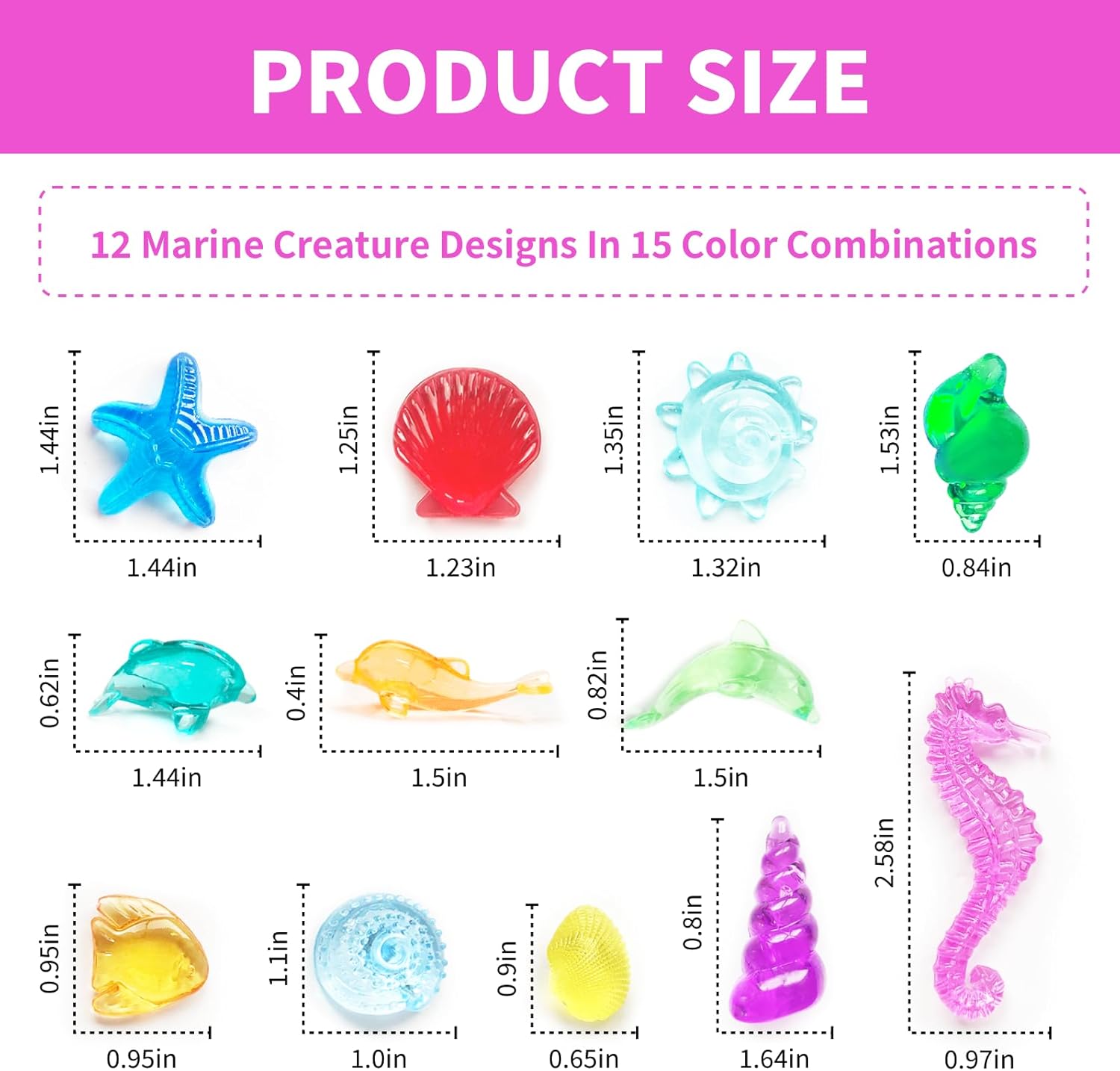 Skiennix Sea Shell Sensory Bin Filler - 100+ Mini Acrylic Ocean Toys for Kids | 15 Colors, 12 Styles