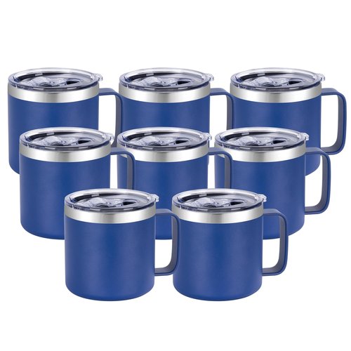 VEGOND 14 oz Insulated Coffee Mug Bulk with Handle, Stainless Steel Travel Coffee Mug with Lid, Double Wall Vacuum Metal Coffee Cup, Coffee Tumbler Powder Coated, Navy Blue 8 Pack