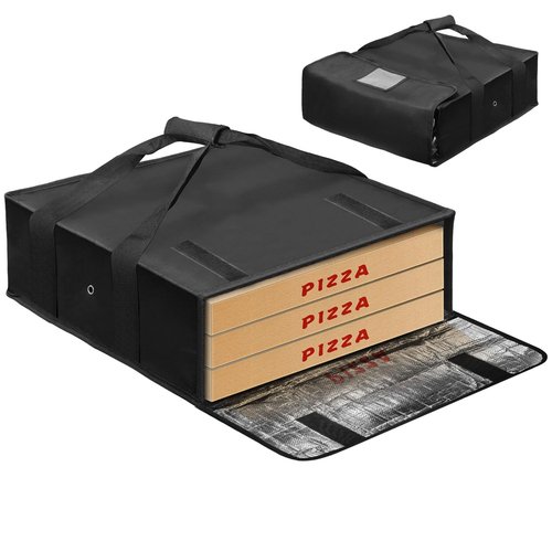 BOHEMIABY Pizza Bags for Large Pizza Warmer Bag, 20 X 20 in Food Carrier Insulated Bag, Reusable pizza bag with Label Window, Water Proof with Double Handle Black