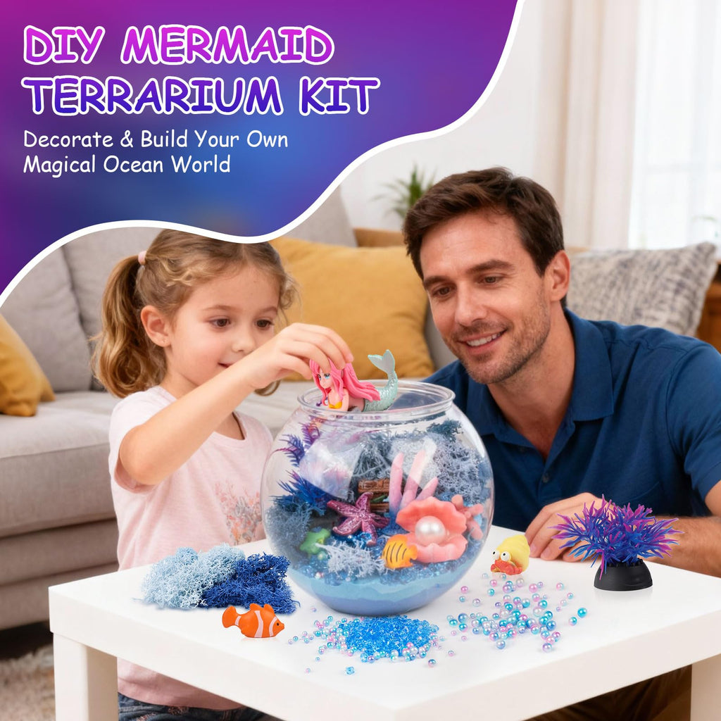 Mileonaim Mermaid Terrarium Kit for Kids - LED Night Light with Remote, DIY Arts and Crafts Birthday Gifts, Mermaid Gifts for Girls Ages 6-12
