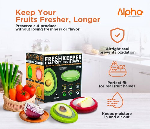 Avocado Saver & Onion Storage – Set of 4 BPA-Free Food Containers with Silicone Lids – Reusable Fruit and Veggie Savers, Fresh Pods for Food – Perfect for Tomato Holder, Garlic, Lemon & More