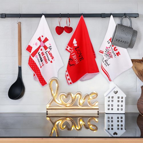 HCEWSBFD 6Pcs Christian Valentine's Day Kitchen Towels Religious Christian Hand Towel Black and White Truck Hand Towels Red Heart Love Dish Towel for Wedding Anniversary Cooking Gifts 16x24 Inch