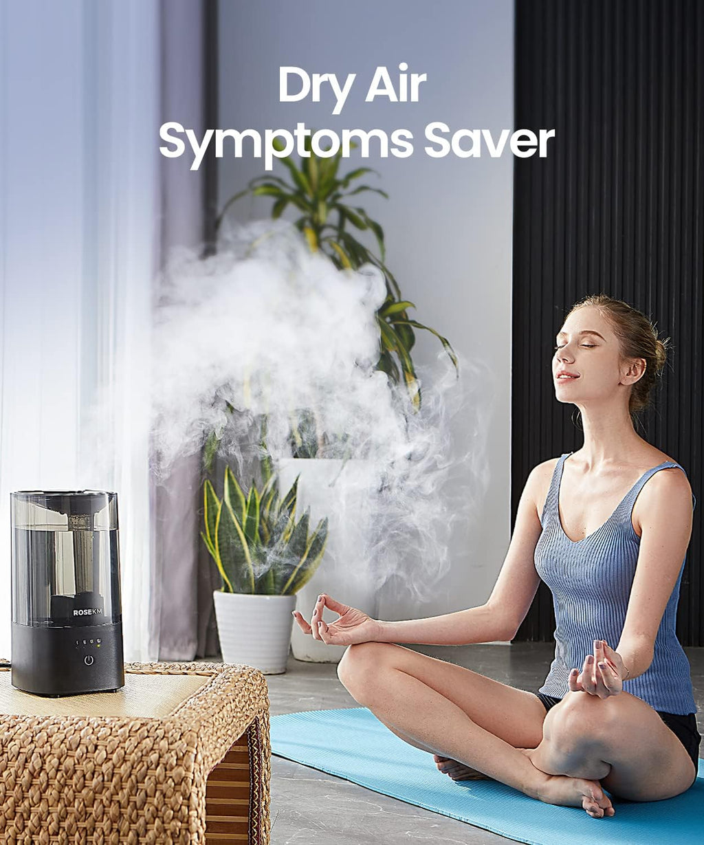 ROSEKM Cool Mist Humidifier - 2.0L Ultrasonic Design for Bedroom & Nursery | Quiet, Filterless, Auto Shut-Off, Black