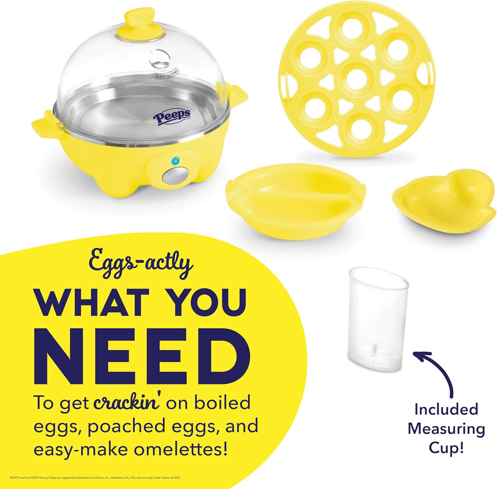 PEEPS & Dash Rapid Egg Cooker - Boil, Poach & Steam Up to 7 Eggs - Dishwasher Safe, BPA Free - Yellow