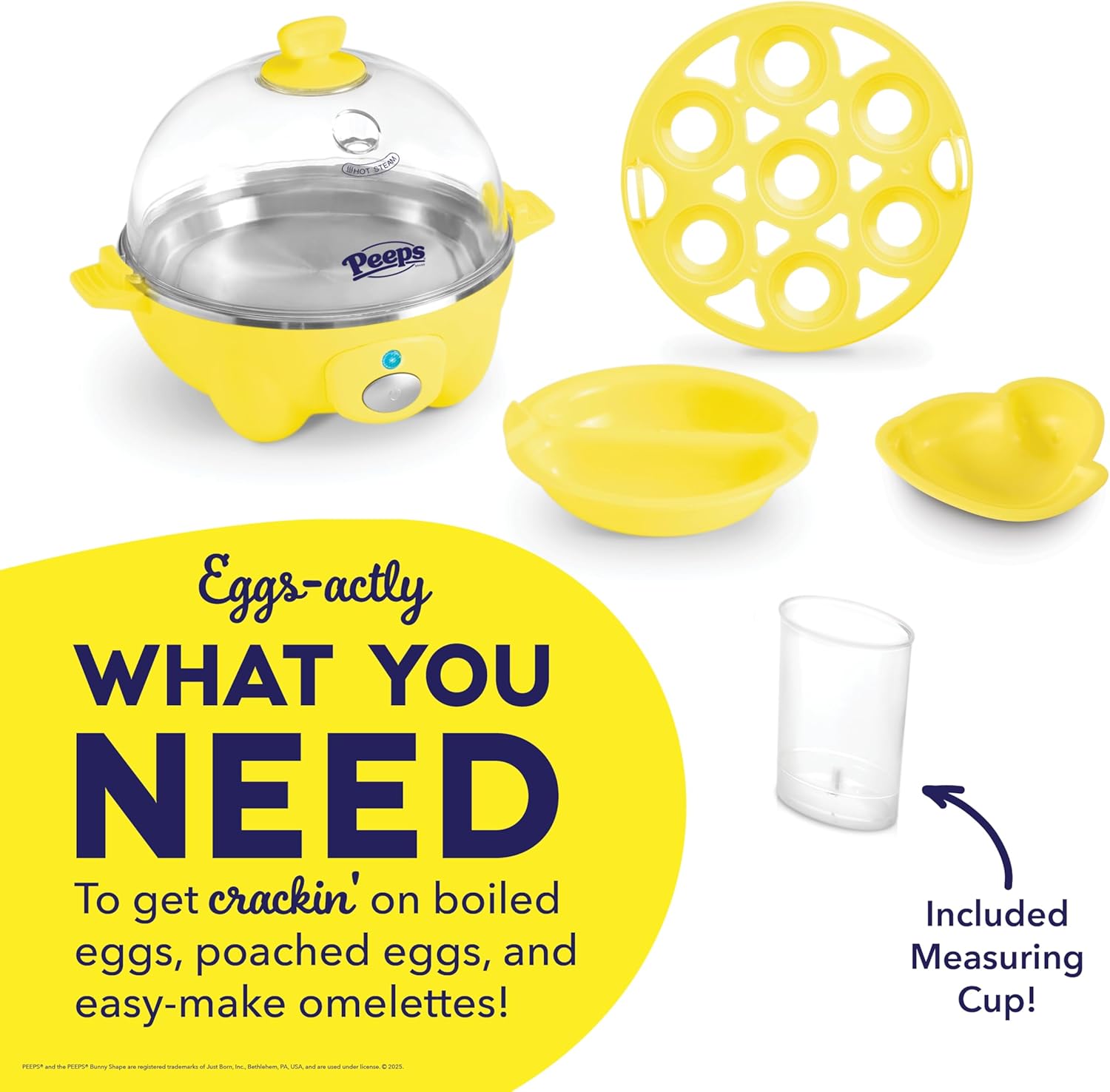 PEEPS & Dash Rapid Egg Cooker - Boil, Poach & Steam Up to 7 Eggs - Dishwasher Safe, BPA Free - Yellow