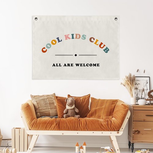 HubbgDesign Cool Kids Club Canvas Banner, Cool Kids Club Wall Hanging, Nursery Room Flag Banner, Playroom Tapestry, Children Wall Art Bedroom, Playroom Decor Childhood (24x36inch)