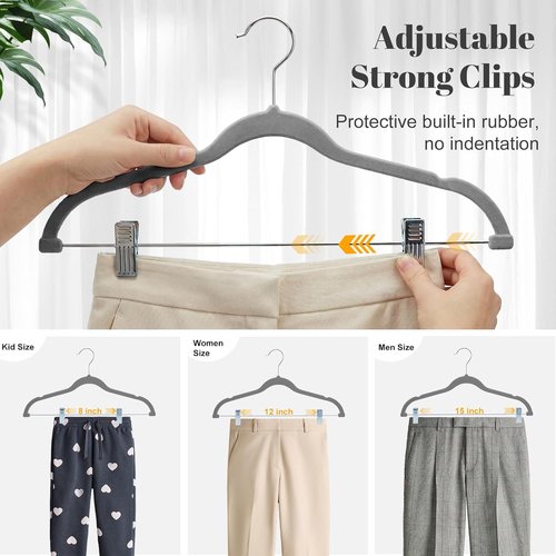 HOUSE DAY Velvet Skirt Hangers - 24 Pack Gray Non-Slip Adjustable Clip Hangers for Pants & Skirts