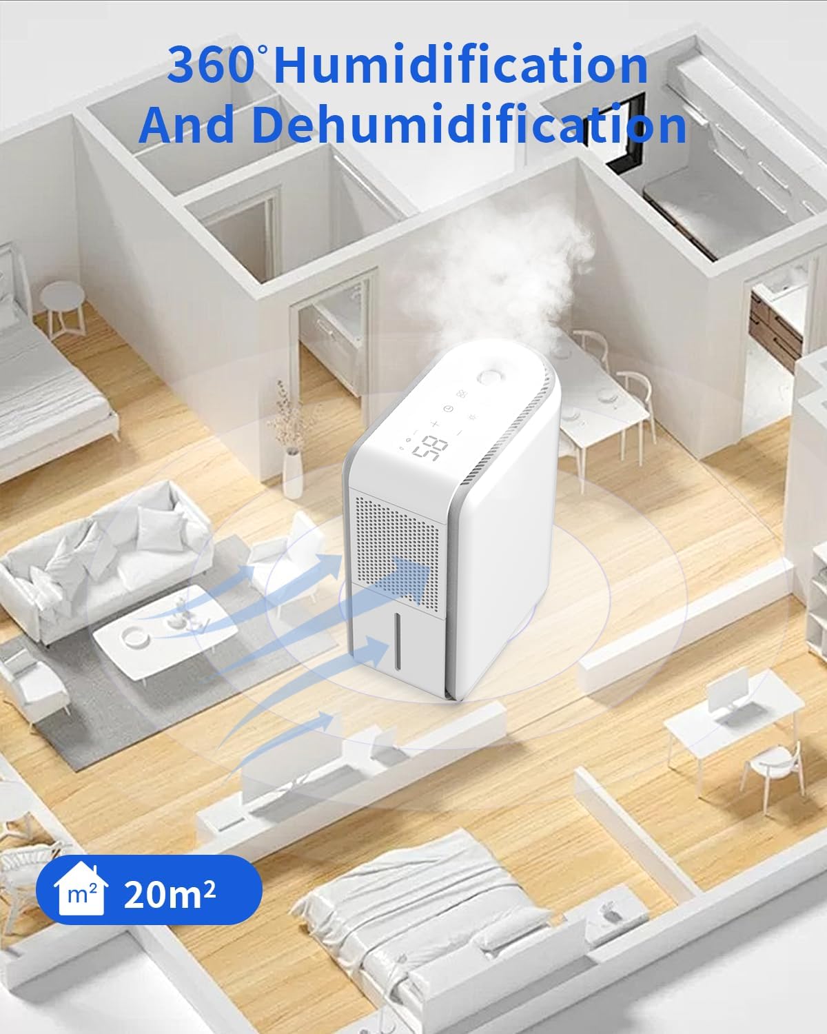 Skiennix 3-in-1 Dehumidifier, Humidifier & Aroma Diffuser - 39Oz, Quiet 27dB, Colorful Mist for Home/Bathroom/Basement (350 sq.ft)