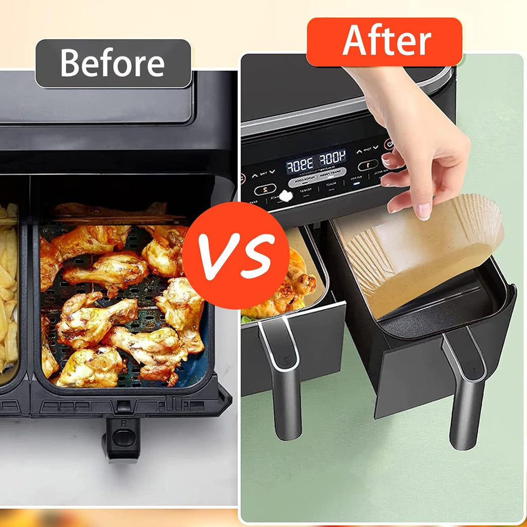 Ninja Foodi Air Fryer Liners - Disposable Parchment Paper for Dual Basket Cooking | Rectangular Design