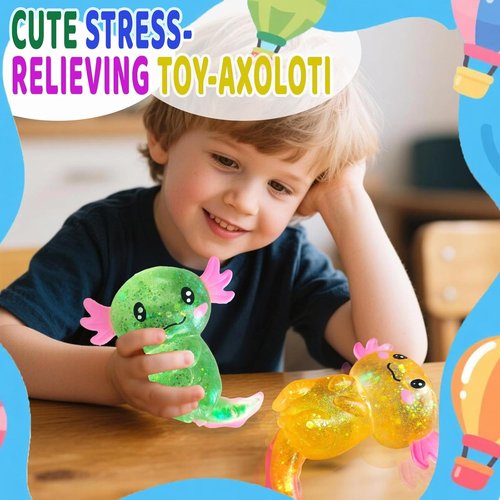 Axolotl Squishy Stress Relief Toy - Glitter Fidget Toy for Kids & Adults | Blue Color, Anxiety Relief