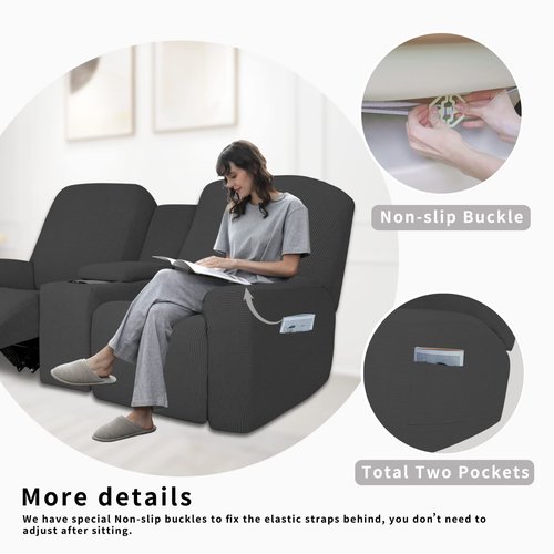 Easy-Going 1 Piece Stretch Reclining Loveseat with Middle Console Slipcover, 2 Seater Loveseat Recliner Cover with Holder and Storage, Recliner Couch Sofa Cover, Furniture Protector Dark Gray