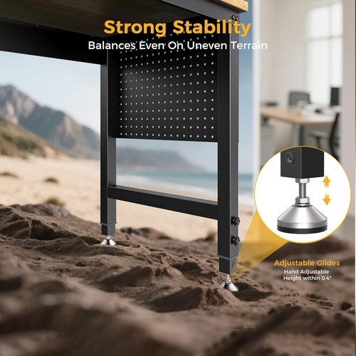 CAMMOO Adjustable Heavy Duty Workbench - 2000 LBS Capacity Rubber Wood Table with Pegboard & Power Outlets | Ideal for Garage, Workshop, Office & Home