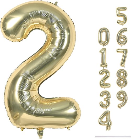 Champagne Gold Number 2 Balloon - 40 Inch Large Foil Helium Balloon for 2nd Birthday & Graduation Celebrations